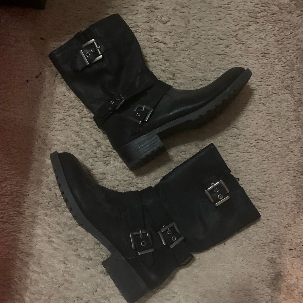 b.o.c. Black Buckle Mid-Calf Heeled Boots